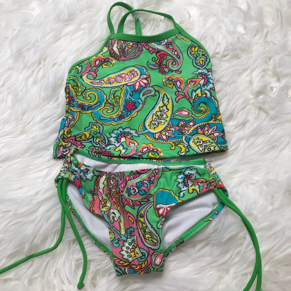 5/$25! Kanu 2 piece green paisley swimsuit size 12 months